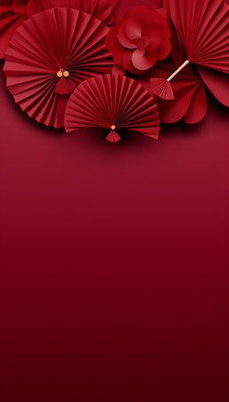 Paper fans on a red background. Vector illustration. Eps 10.の素材
