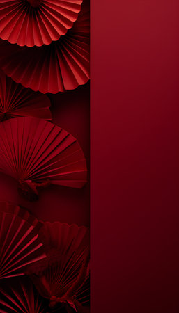 Red paper fans on a red background. Vector illustration. Design elementの素材