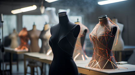 fashion designer mannequin in studio, 3d rendering toned imageの素材