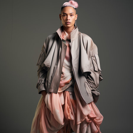 Fashionable young african american woman posing in studio.の素材