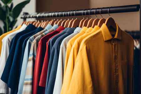 Clothing on hangers in a fashion store. Shallow depth of fieldの素材