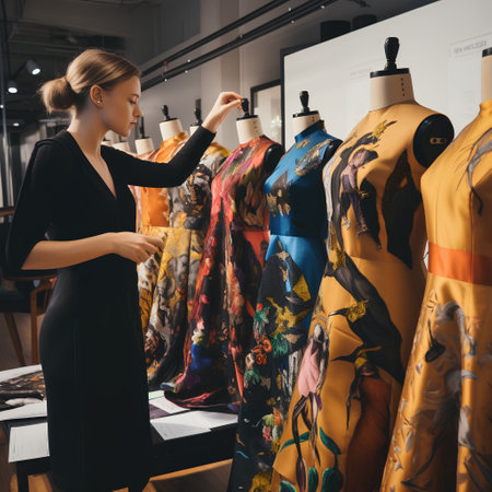 Fashion designer working on a new collection of clothes in a clothing storeの素材