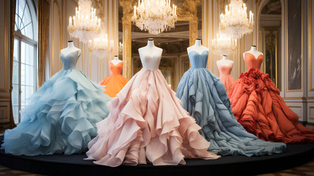 Wedding dresses in the interior of a luxurious royal palace.の素材
