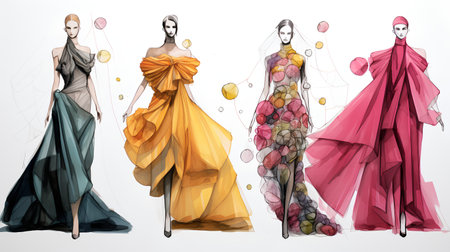Fashion models in different dress styles. Vector illustration on white background.の素材