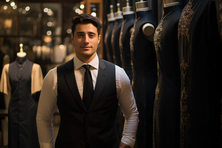 Handsome young man in suit standing in the fashion store.の素材