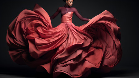 Fashion shot of a beautiful woman in a long red dress.の素材