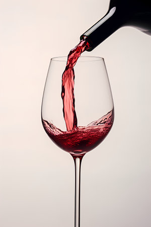 Red wine being poured into a wine glass on a white background.の素材