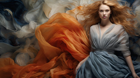 Fashion shot of a beautiful young woman in elegant long dress.の素材