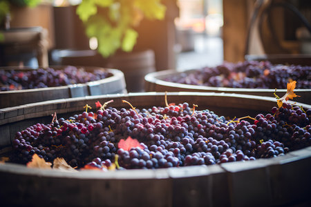 Grapes in a barrel at the winery. Autumn harvest.の素材