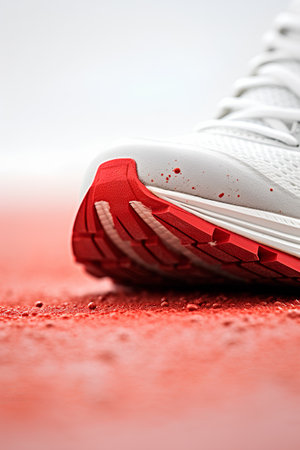 Running shoes on a red background. Shallow depth of field.の素材