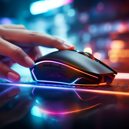 Close up of human hand using wireless computer mouse. 3D renderingの素材