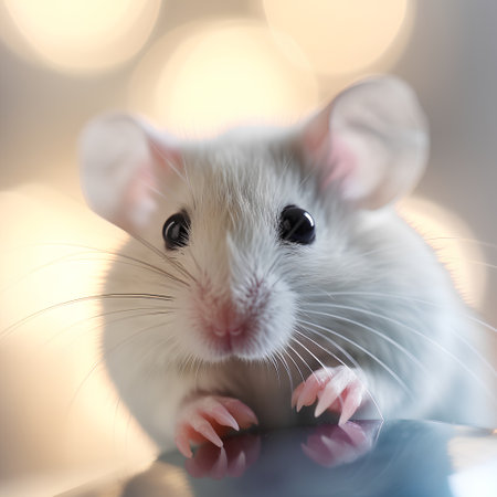 portrait of a cute white rat on a bokeh backgroundの素材