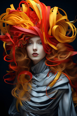 Portrait of a beautiful red-haired girl with wavy hair. Beauty, fashion.の素材