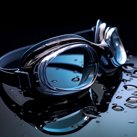 Swimming goggles on a black background. 3d illustration. Studio shot.の素材