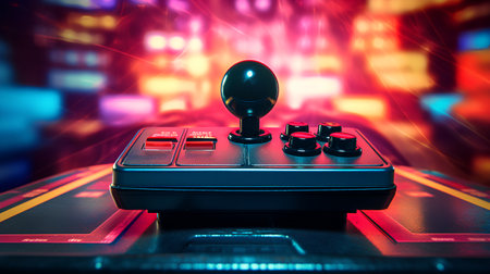 Retro video game controller on a dark background. 3d renderingの素材
