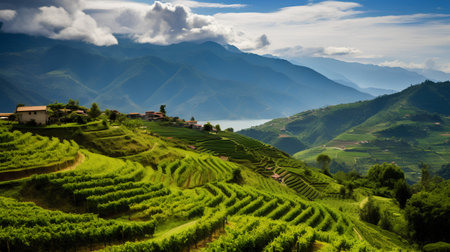 Beautiful terraced vineyards in Sapa, Vietnam. Sapa is a popular destination for tourists.の素材