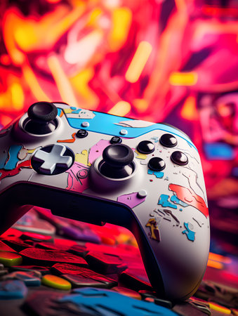 Gamepad on colorful background. Close-up. 3d renderingの素材