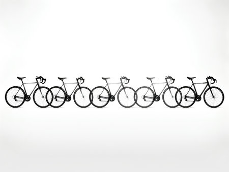 Bicycles in a row on a white background. 3d renderingの素材