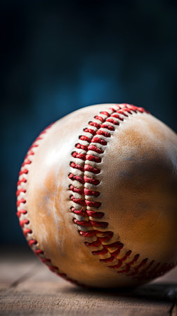 Baseball ball on a wooden background. Close-up image.の素材