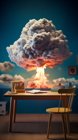 Big explosion in the dark room. 3d illustration. Elements of this image furnished by NASAの素材