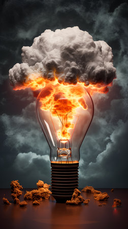 Bulb with fire in the shape of a cloud. 3D illustration.の素材