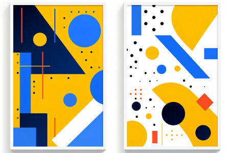 Set of two vertical banners with abstract geometric shapes. Vector illustration.の素材