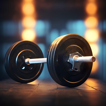 Fitness concept. Dumbbells on a dark background. 3d renderingの素材