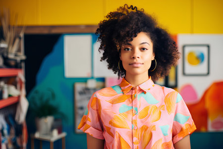 Portrait of a young african american woman in her studioの素材