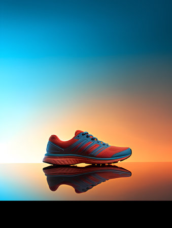 Sneakers on the background of the sunset. 3D illustrationの素材