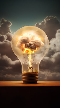 Conceptual image of a nuclear explosion in a lightbulb. 3D renderingの素材
