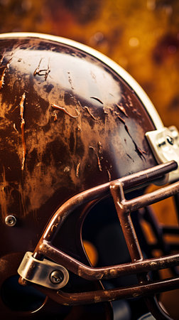 American football helmet on a dark background. Close-up. Selective focus.の素材