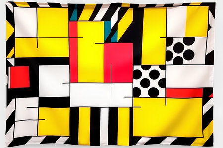 Abstract background with black and yellow squares and geometric elements. Vector illustration.の素材