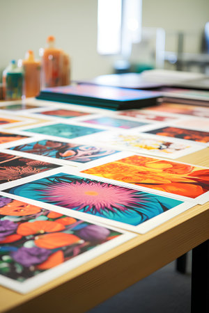 Close-up of a selection of photos printed on a digital tabletの素材