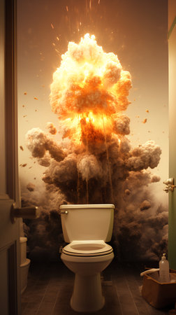 Composite image of a bomb exploding in the air in a bathroomの素材