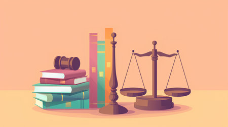 Law and justice concept with scales, books and gavel. Vector illustrationの素材