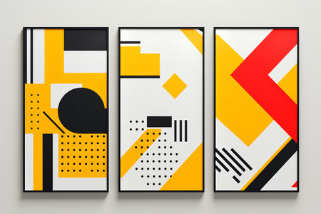 Set of modern abstract geometric banners, flyers, brochures, posters in retro styleの素材