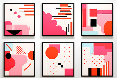 Set of abstract creative backgrounds in minimalistic style with geometric shapes. Vector illustrationの素材