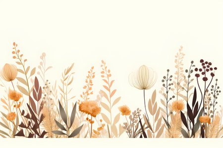 Seamless pattern with hand drawn flowers and plants. Vector illustration.の素材