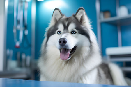 Siberian Husky dog in a veterinary clinic. Portrait of a dogの素材