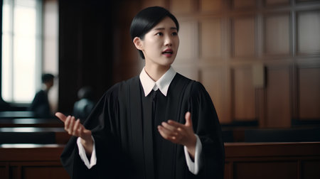 judge in the courtroom, portrait of young asian woman lawyerの素材