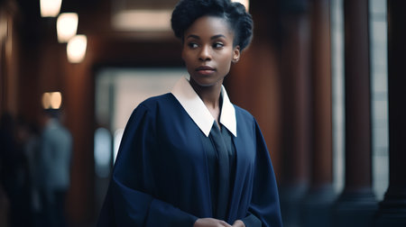 Portrait of a beautiful african american woman in blue coatの素材