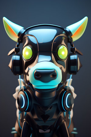 3d rendering of a robot with headphones on a dark background.の素材