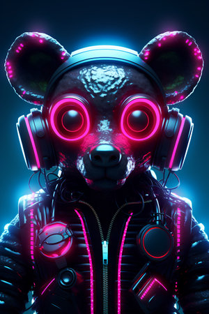 Astronaut in the space suit. 3D rendering. Neon lights.の素材