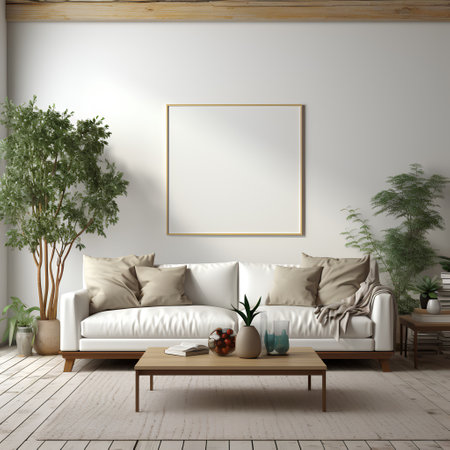 Mock up poster frame in interior background, 3D Illustrationの素材