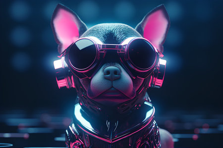 3d rendering of a female robot with futuristic glasses on dark backgroundの素材