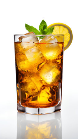 Cuba libre cocktail with ice, lemon and mint isolated on white backgroundの素材