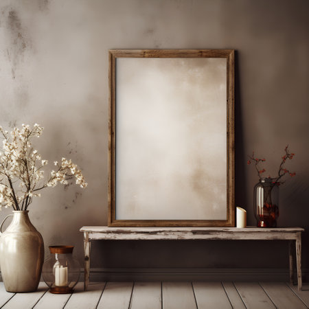 Mock up poster frame in vintage interior background. 3d renderの素材