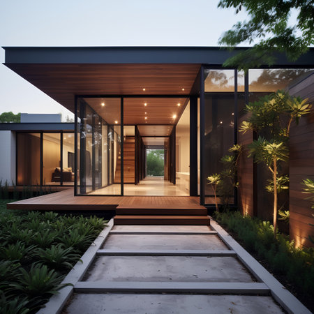 3d rendering of modern cozy house with garage and pool for sale or rentの素材