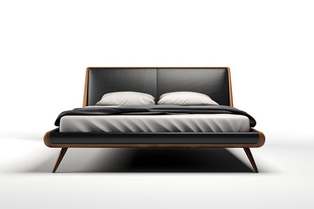 double bed isolated on white background. 3d rendering and illustration.の素材