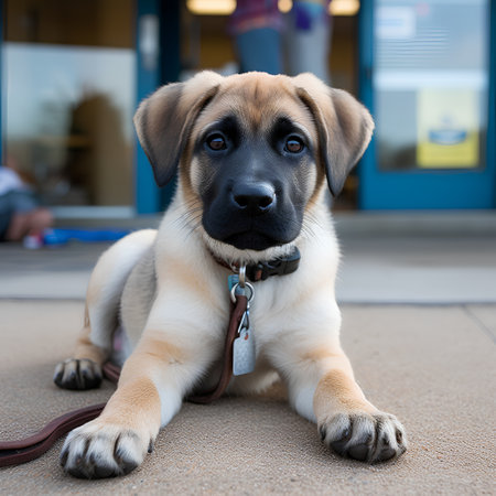 Portrait of a cute puppy of German Shepherd on the street.の素材